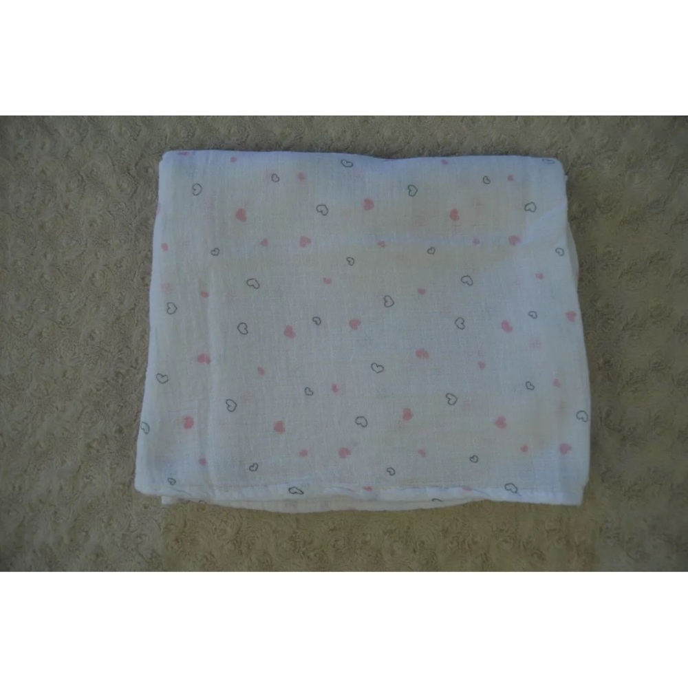 Lollypop Hearts Print Baby Girl Swaddle Blanket Muslin White Pink Gray